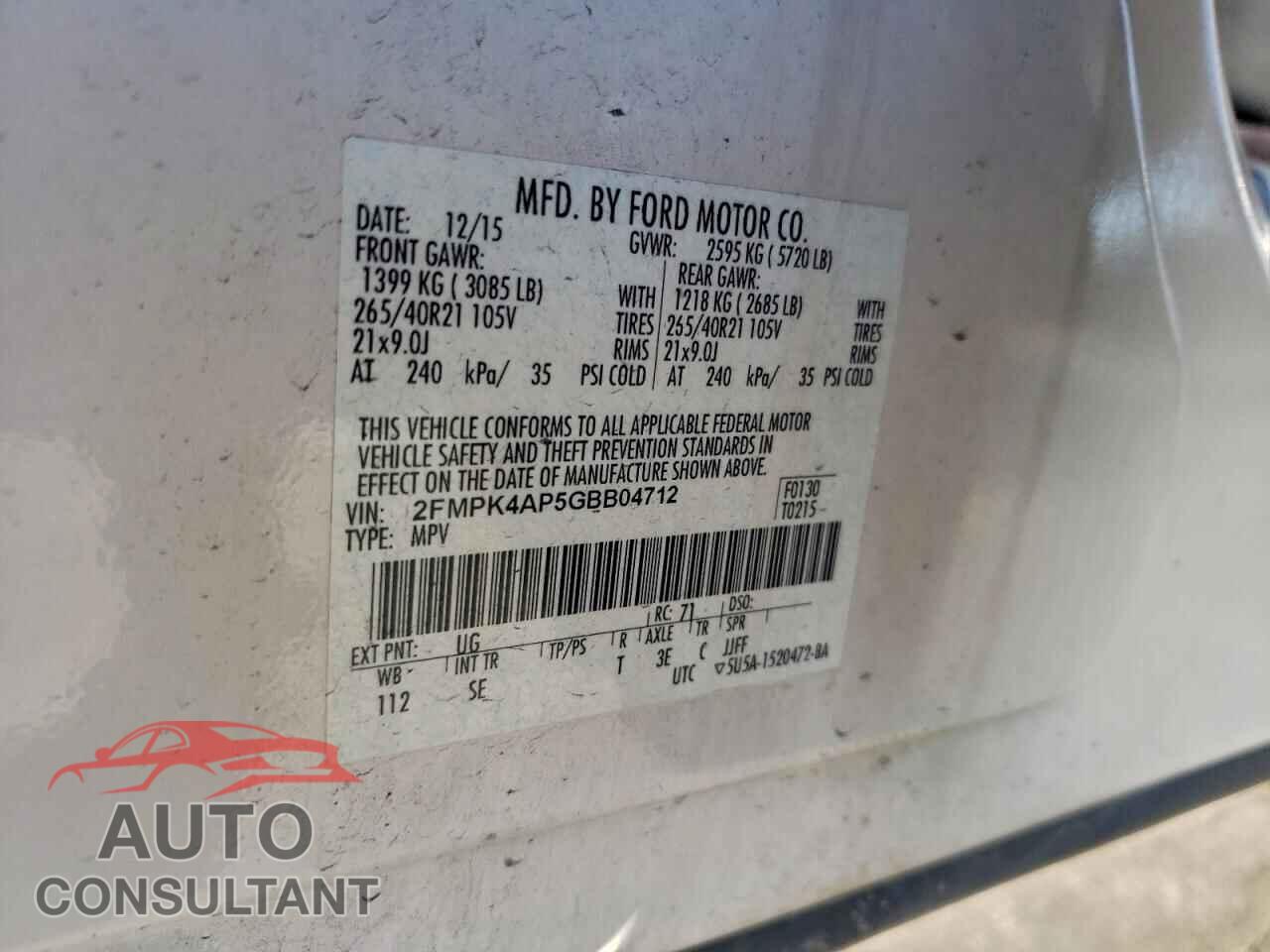 FORD EDGE 2016 - 2FMPK4AP5GBB04712