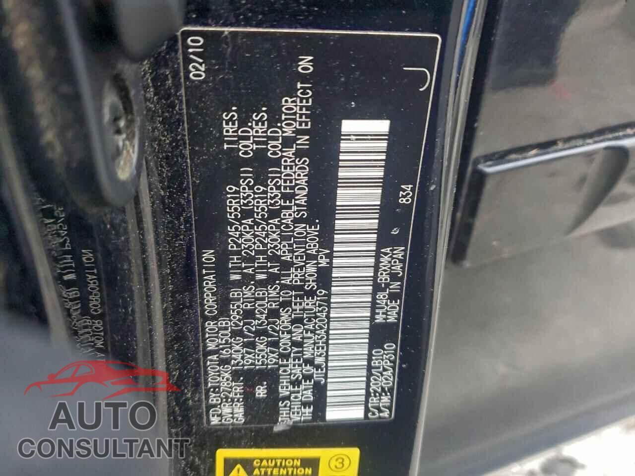 TOYOTA HIGHLANDER 2010 - JTEJW3EH3A2043719