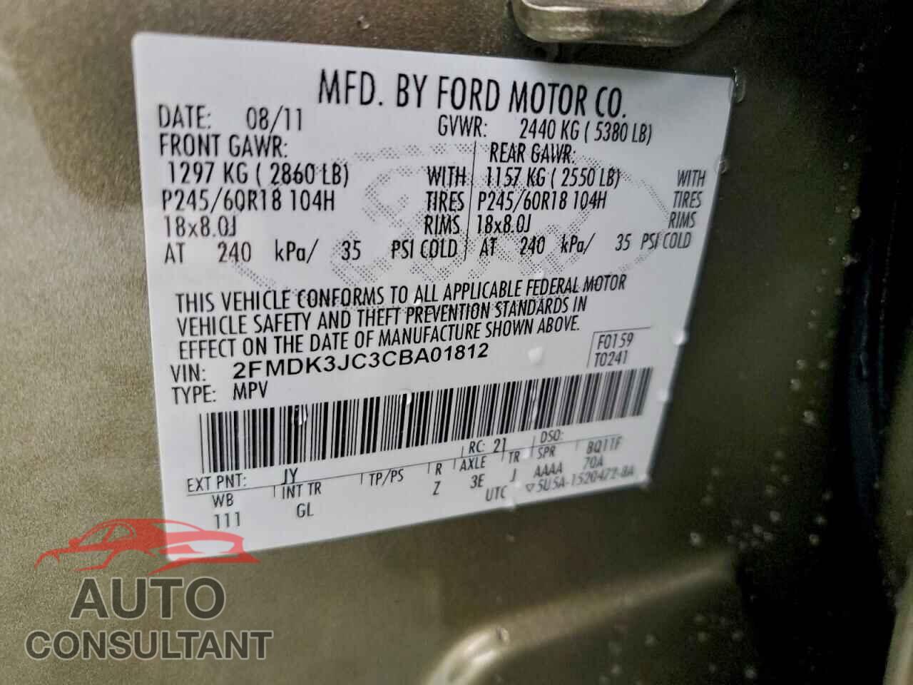 FORD EDGE 2012 - 2FMDK3JC3CBA01812