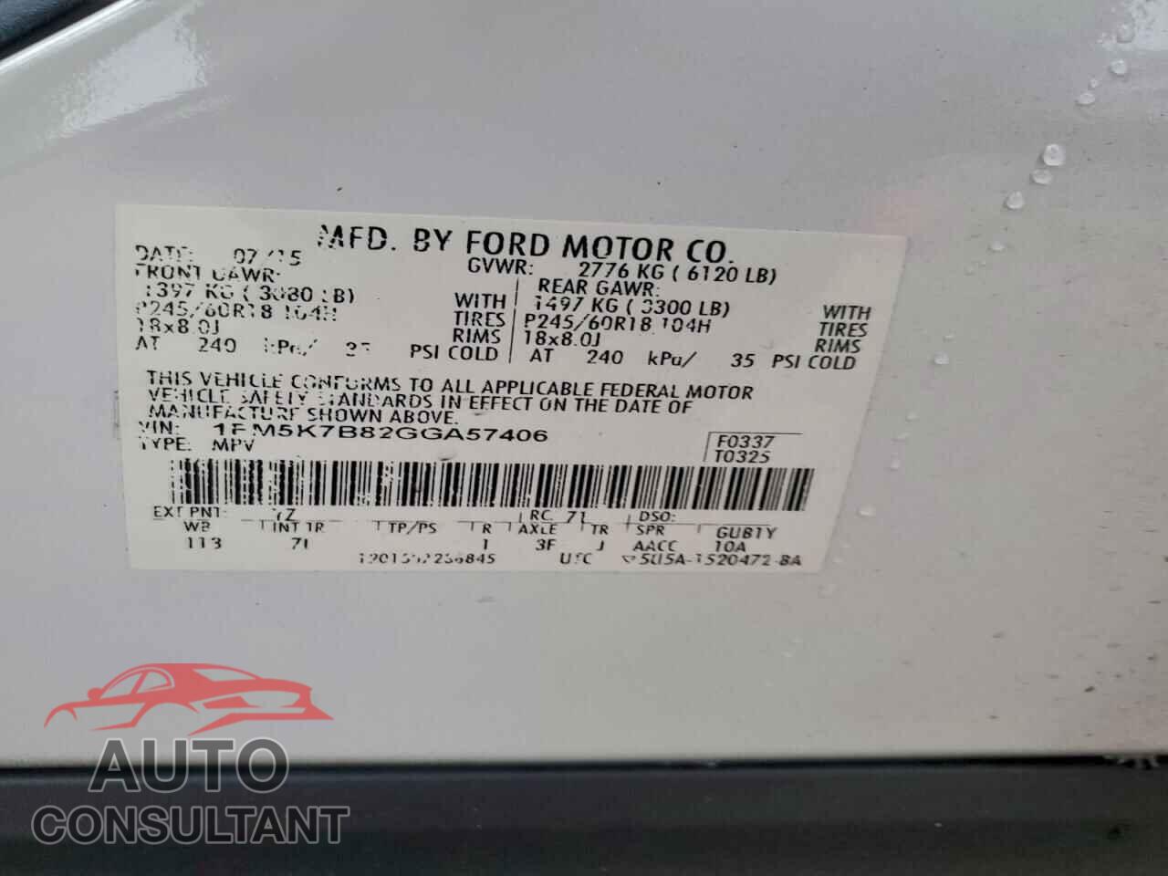 FORD EXPLORER 2016 - 1FM5K7B82GGA57406