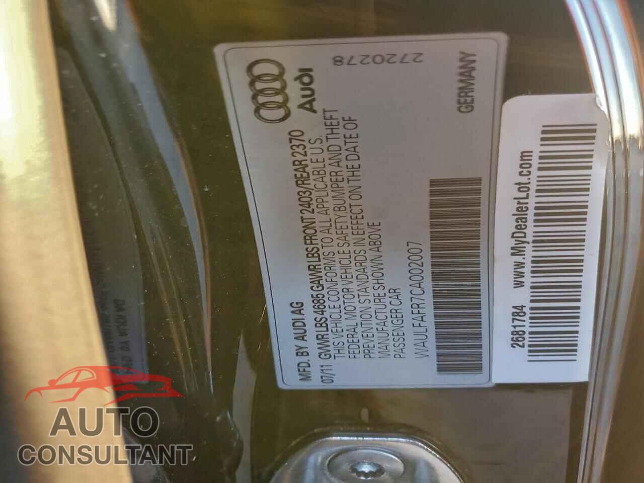 AUDI A5 2012 - WAULFAFR7CA002007