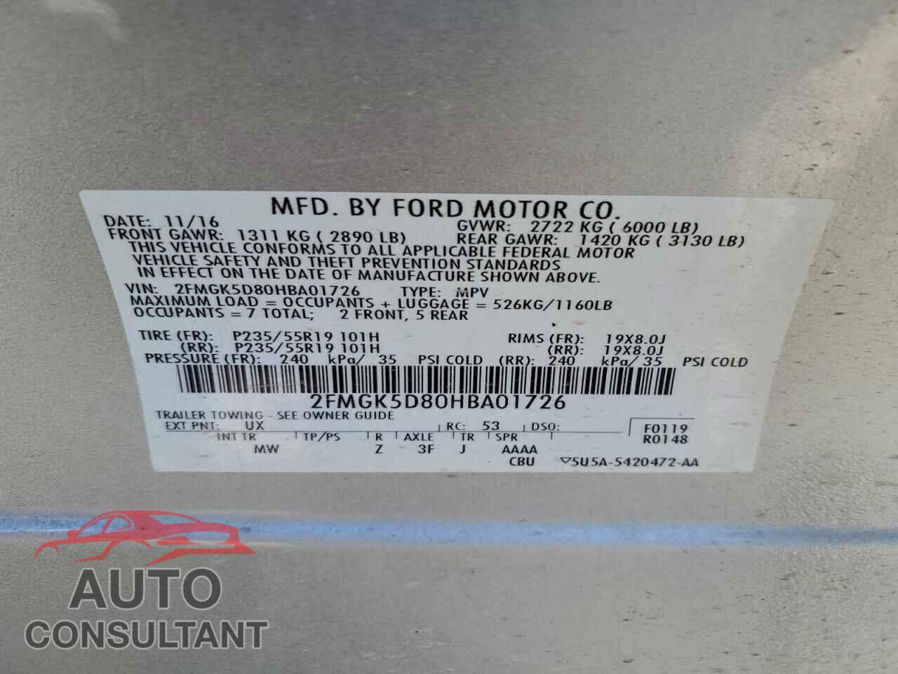FORD FLEX 2017 - 2FMGK5D80HBA01726