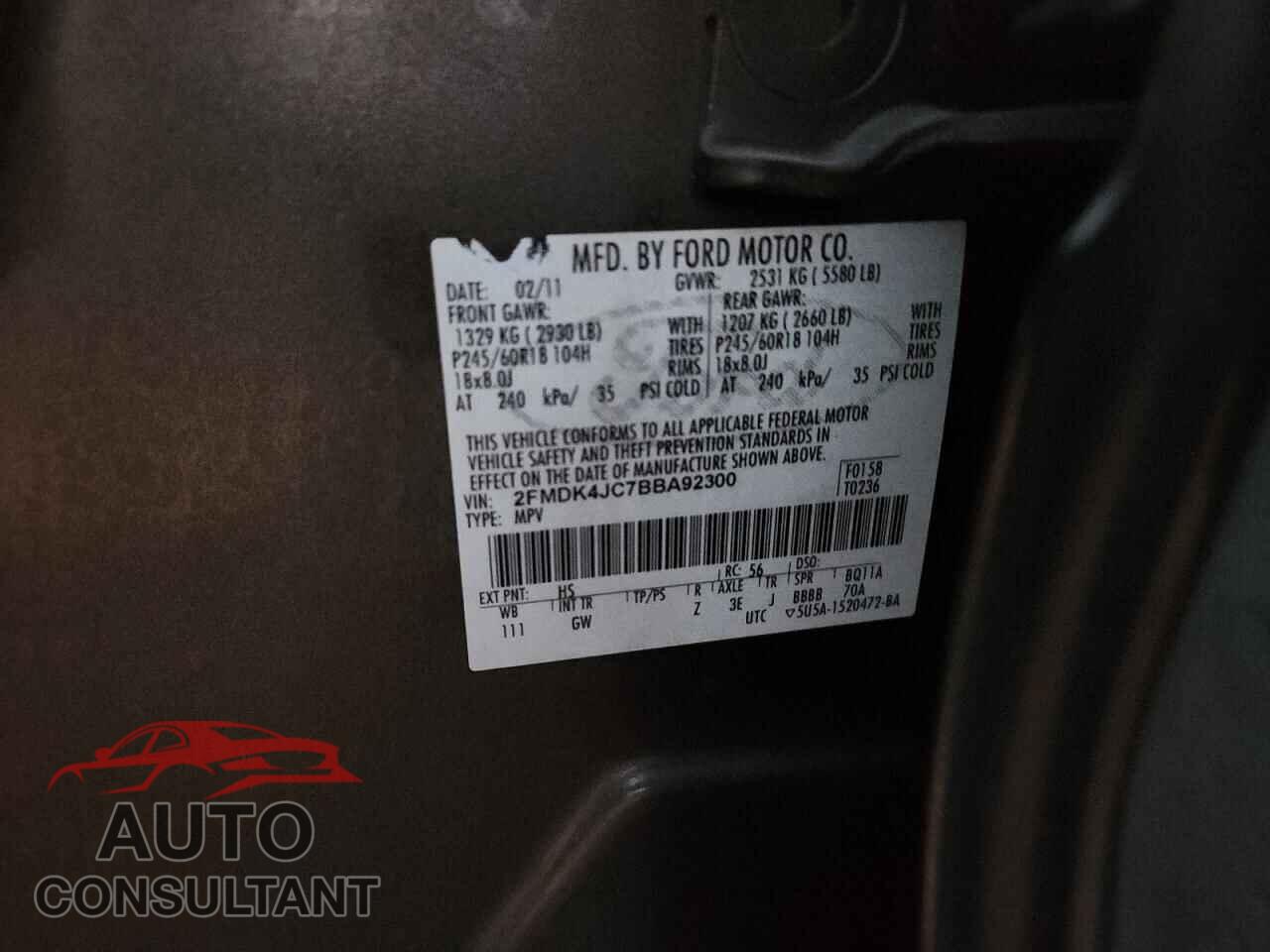 FORD EDGE 2011 - 2FMDK4JC7BBA92300