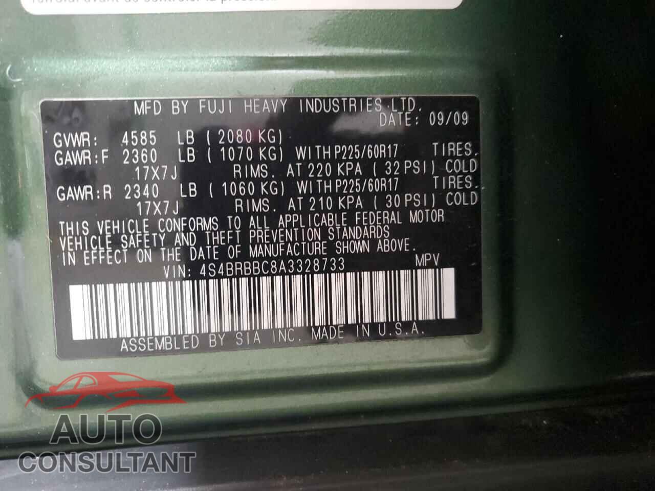 SUBARU OUTBACK 2010 - 4S4BRBBC8A3328733