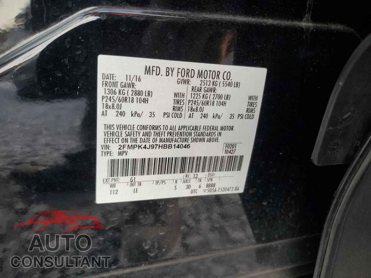 FORD EDGE 2017 - 2FMPK4J97HBB14046