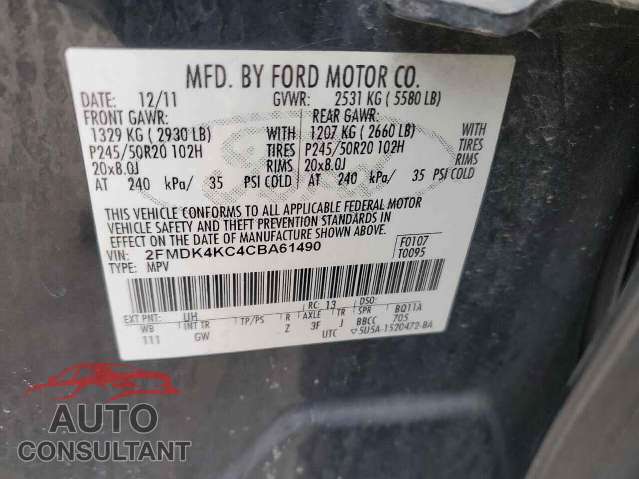 FORD EDGE 2012 - 2FMDK4KC4CBA61490
