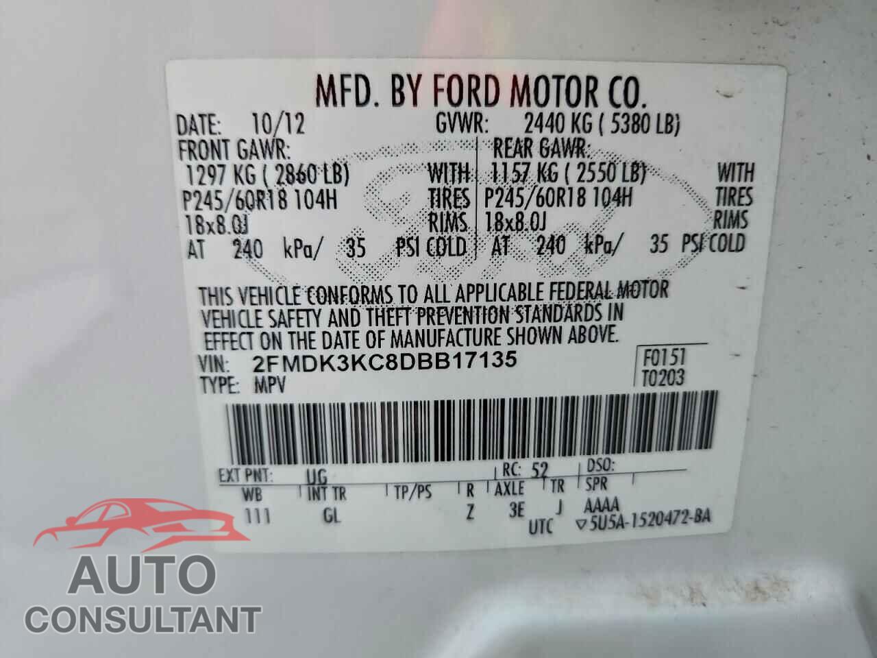 FORD EDGE 2013 - 2FMDK3KC8DBB17135