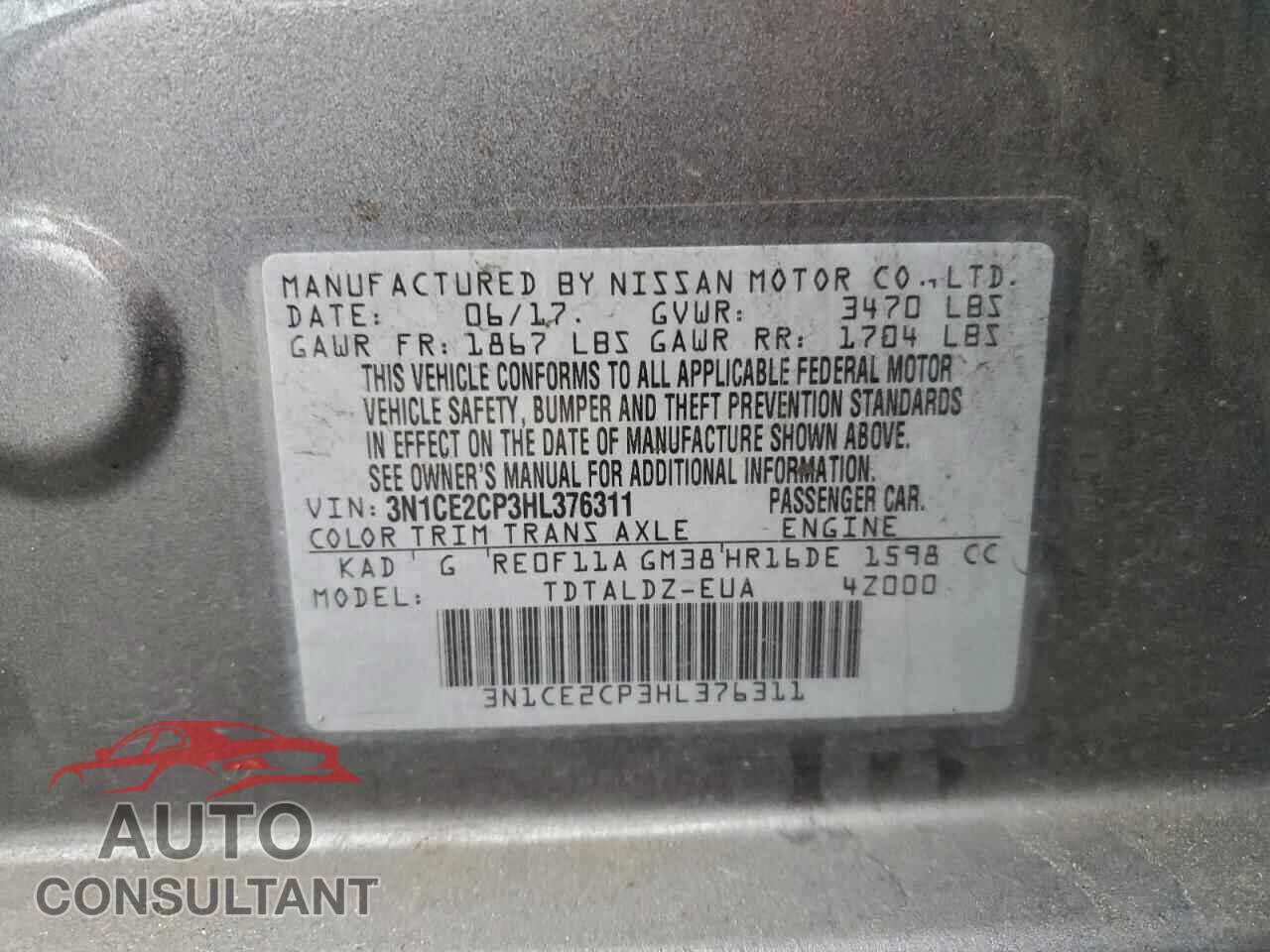 NISSAN VERSA 2017 - 3N1CE2CP3HL376311