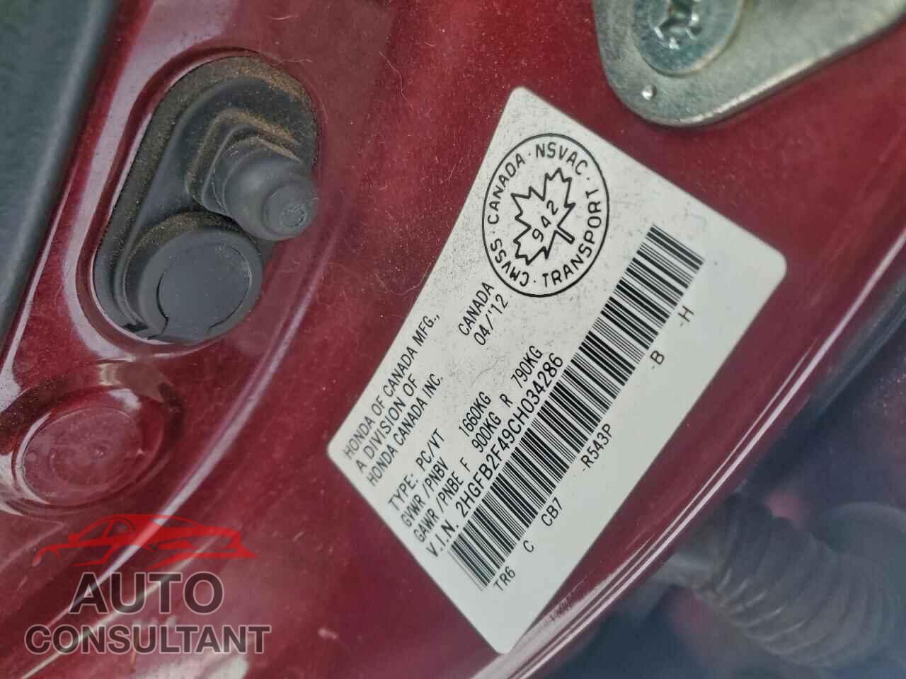 HONDA CIVIC 2012 - 2HGFB2F49CH034286
