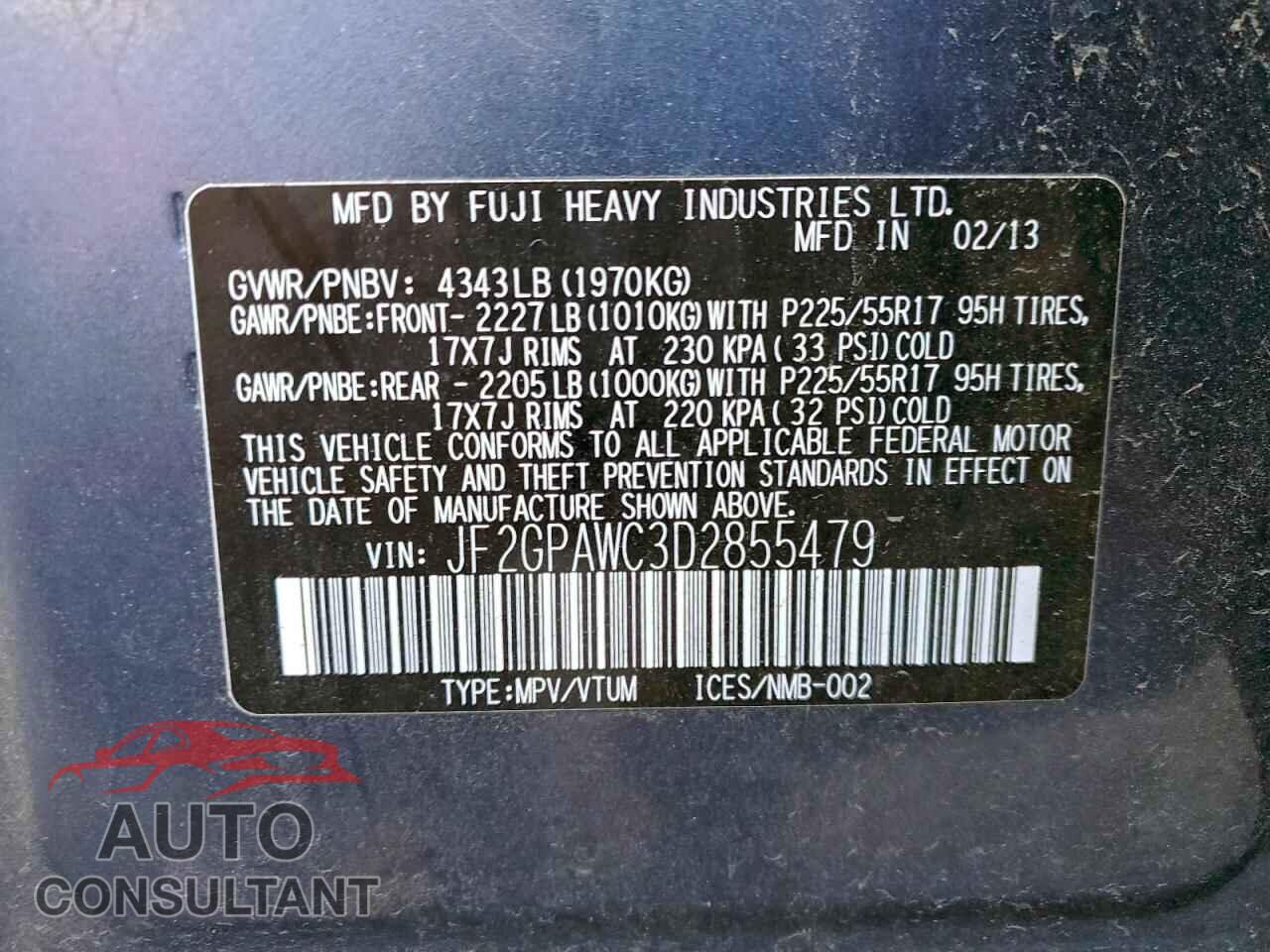 SUBARU XV 2013 - JF2GPAWC3D2855479