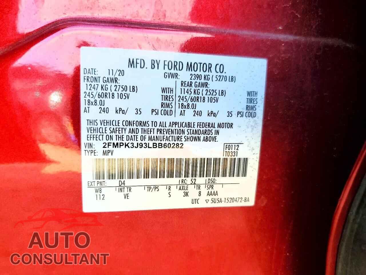 FORD EDGE 2020 - 2FMPK3J93LBB60282