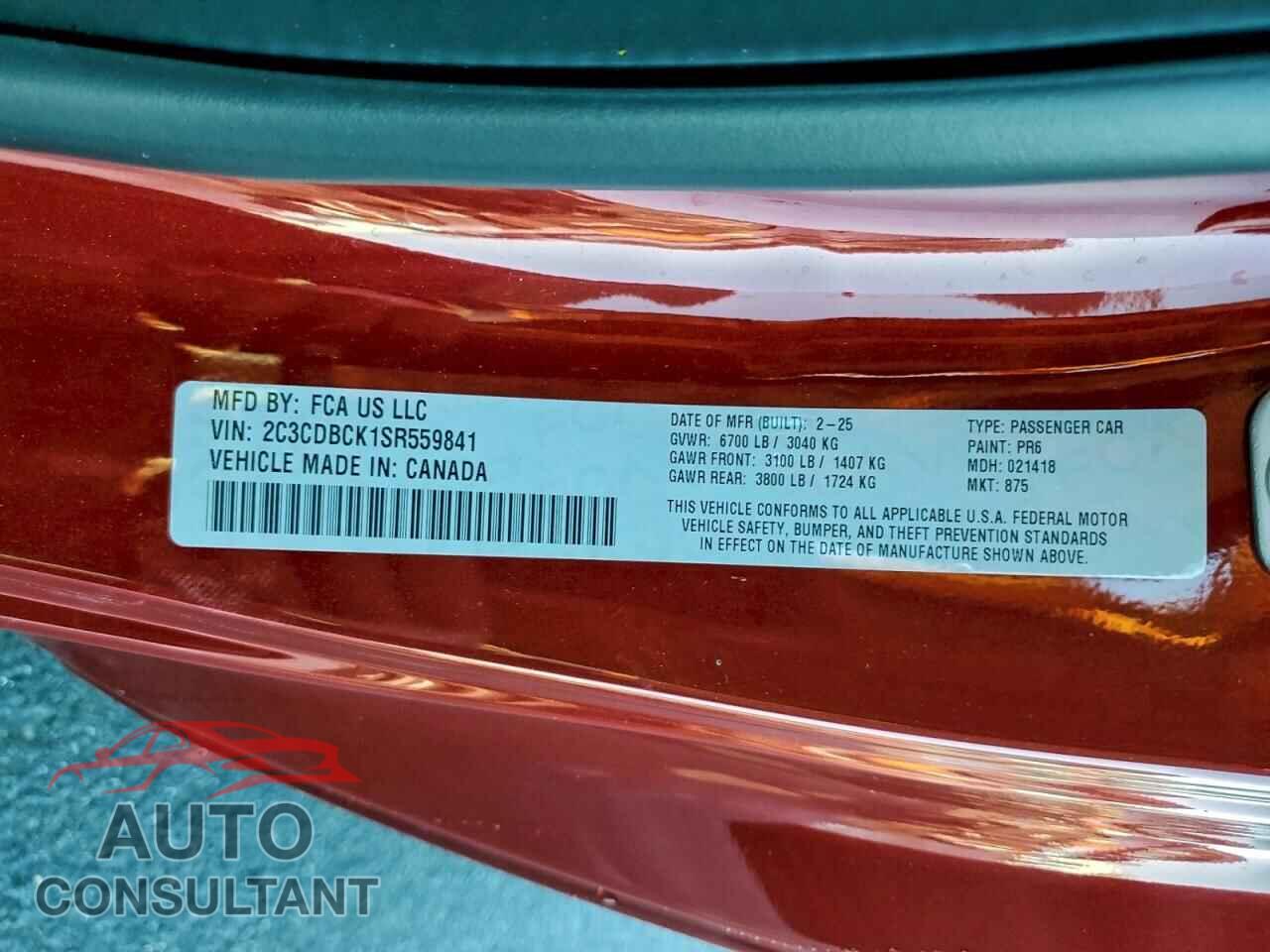 DODGE CHARGER DA 2025 - 2C3CDBCK1SR559841