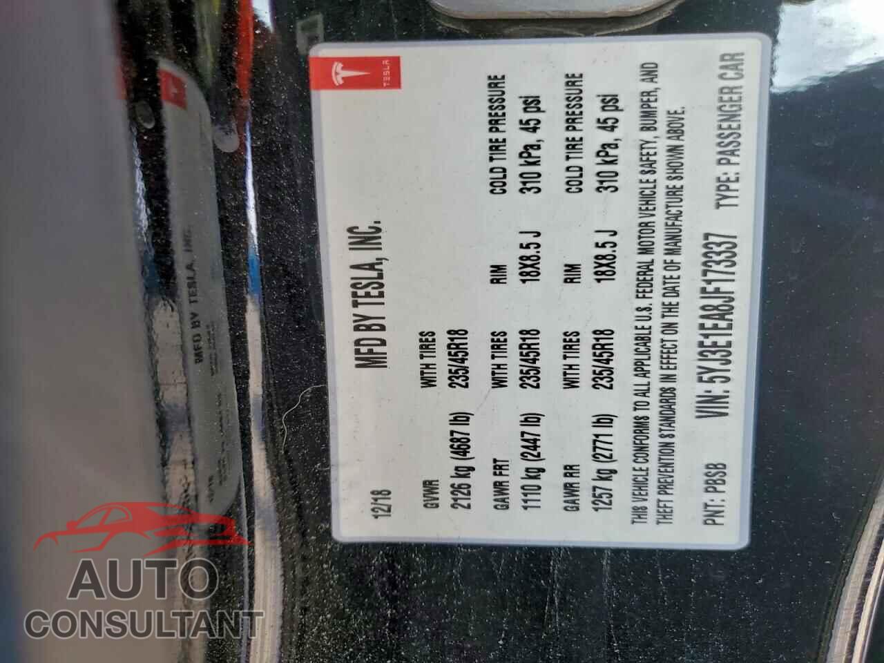 TESLA MODEL 3 2018 - 5YJ3E1EA8JF173337