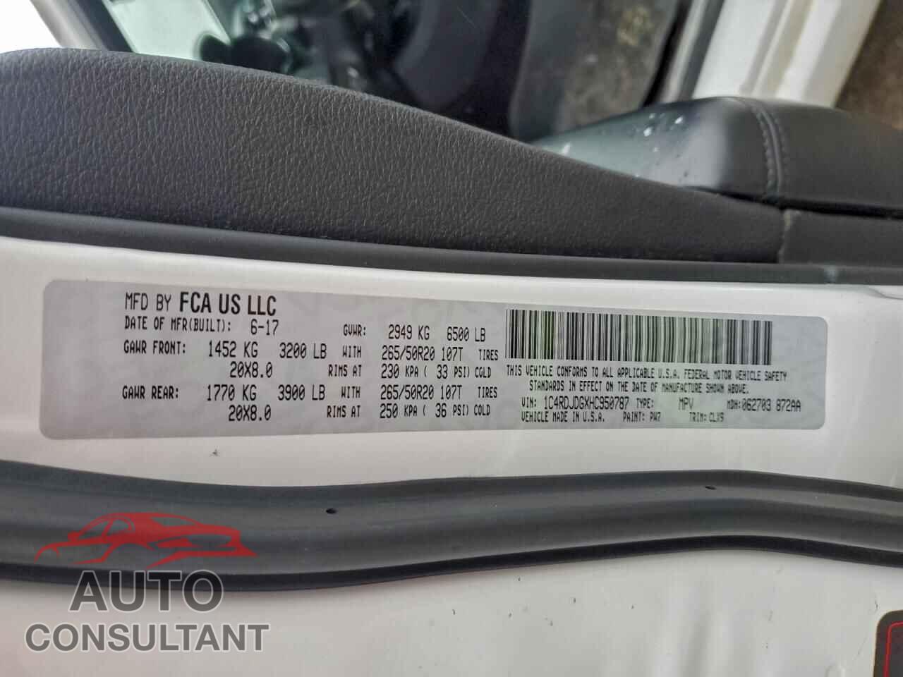 DODGE DURANGO 2017 - 1C4RDJDGXHC950787