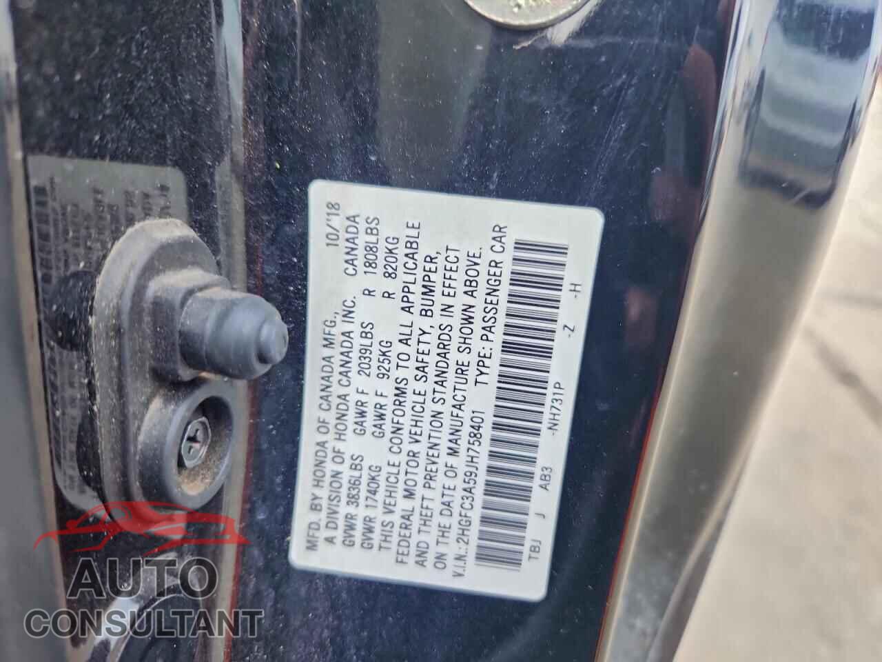 HONDA CIVIC 2018 - 2HGFC3A59JH758401
