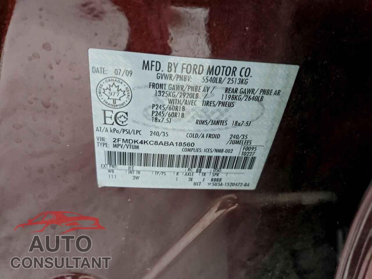 FORD EDGE 2010 - 2FMDK4KC8ABA18560