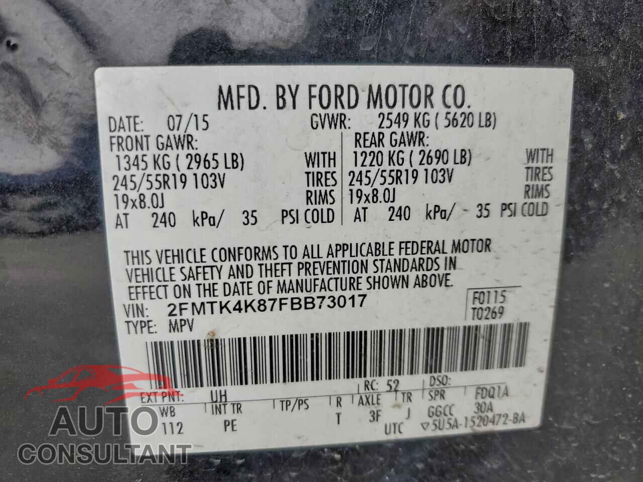 FORD EDGE 2015 - 2FMTK4K87FBB73017
