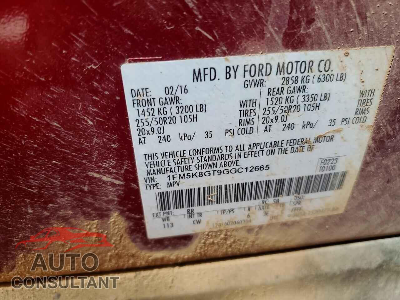 FORD EXPLORER 2016 - 1FM5K8GT9GGC12665