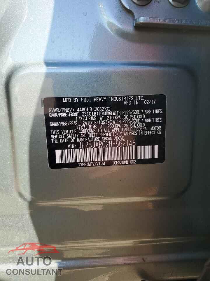 SUBARU FORESTER 2017 - JF2SJARC2HH562148