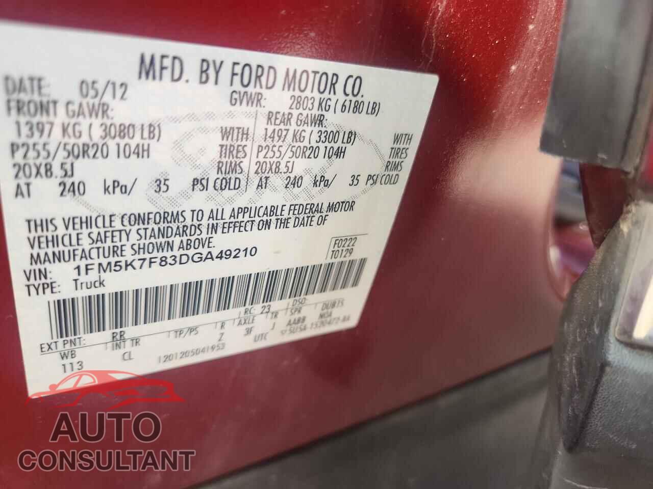 FORD EXPLORER 2013 - 1FM5K7F83DGA49210