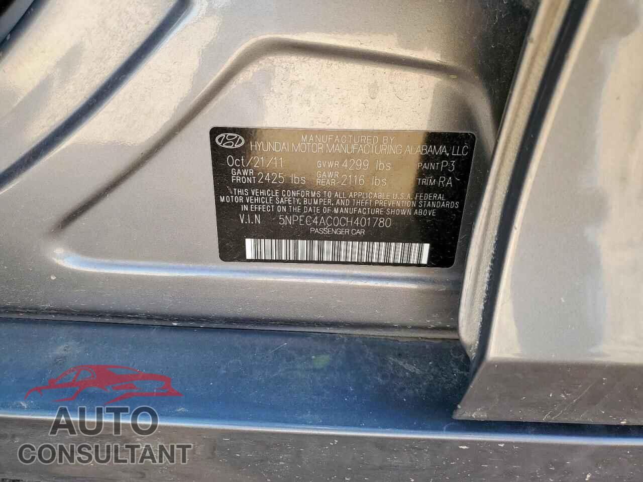 HYUNDAI SONATA 2012 - 5NPEC4AC0CH401780
