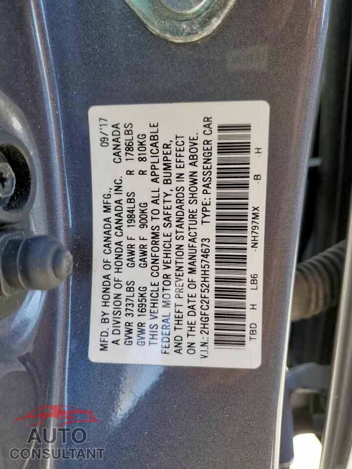 HONDA CIVIC 2017 - 2HGFC2F52HH574673