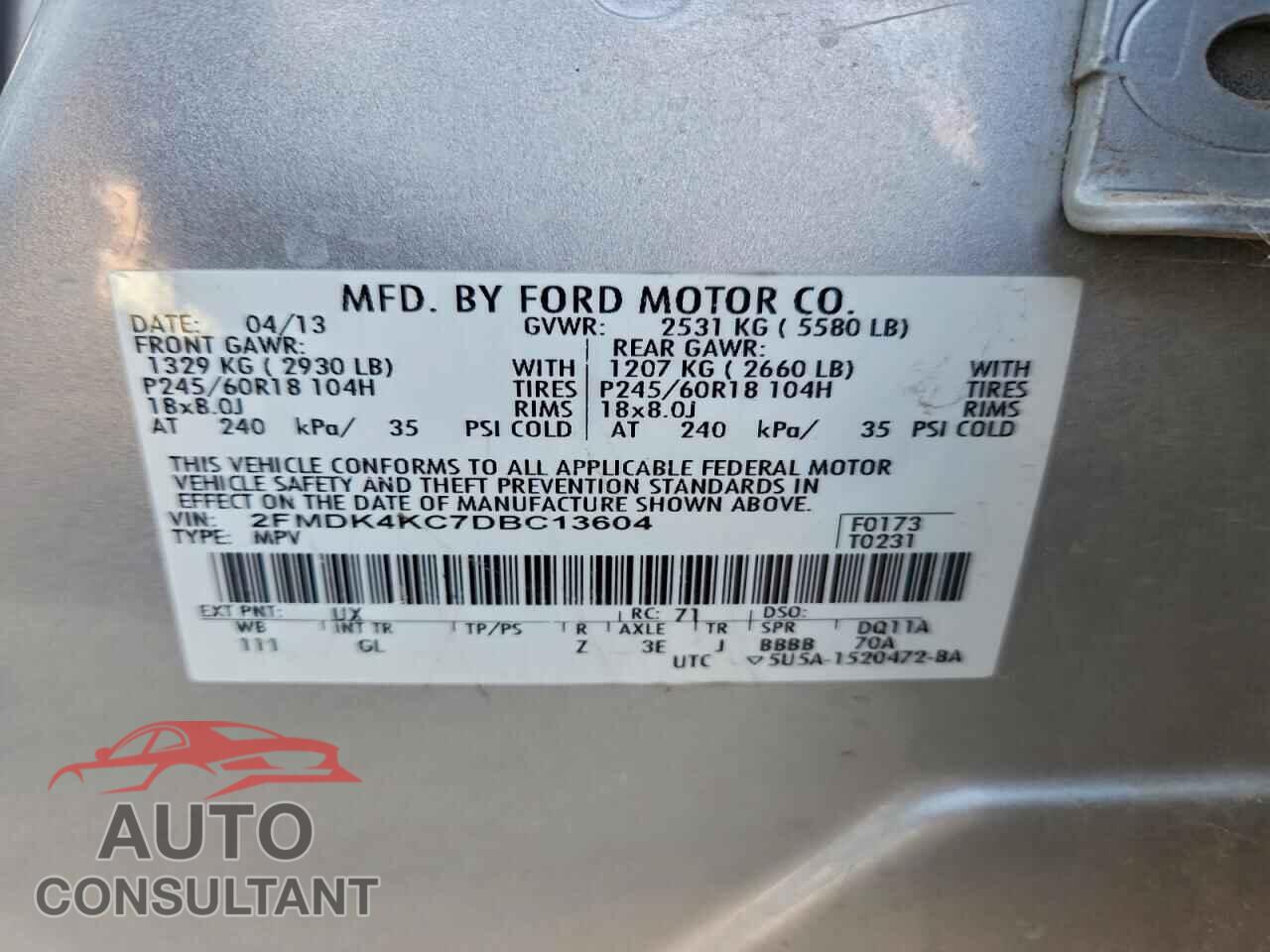 FORD EDGE 2013 - 2FMDK4KC7DBC13604