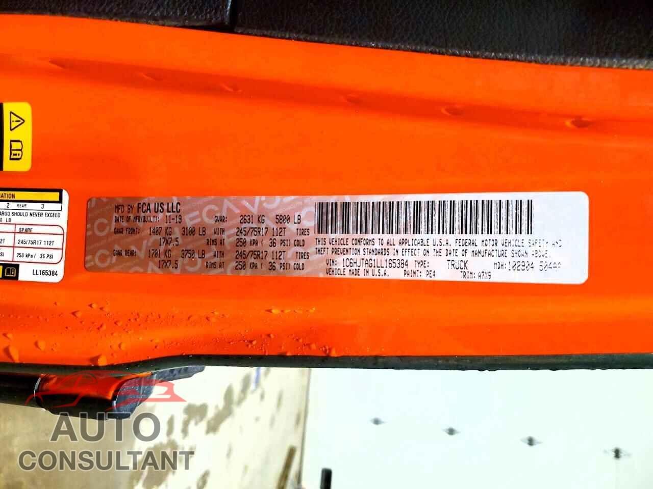 JEEP GLADIATOR 2020 - 1C6HJTAG1LL165384