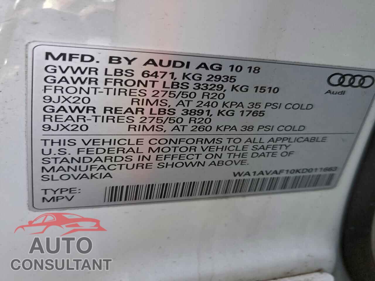 AUDI Q8 2019 - WA1AVAF10KD011663