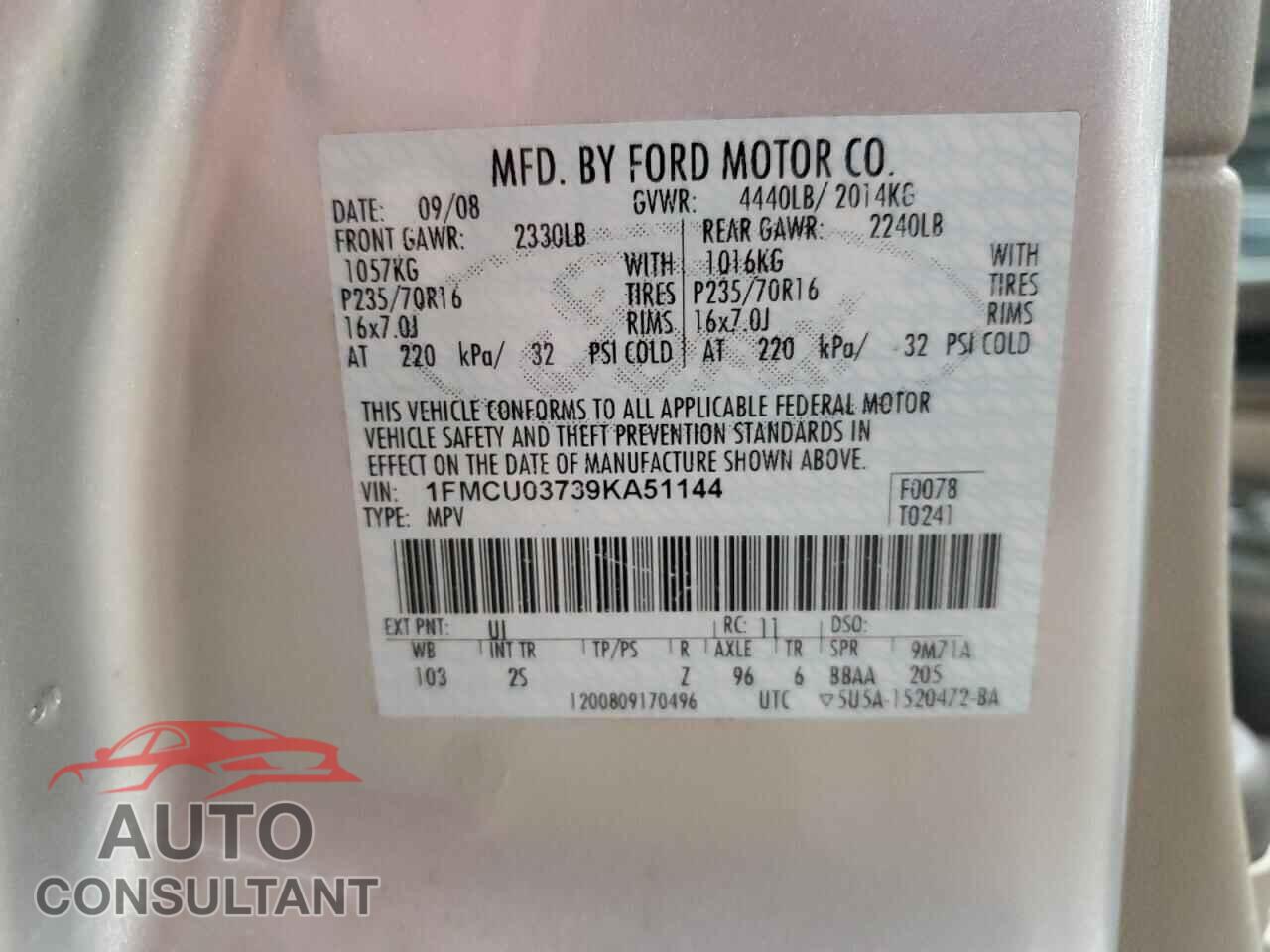 FORD ESCAPE 2009 - 1FMCU03739KA51144