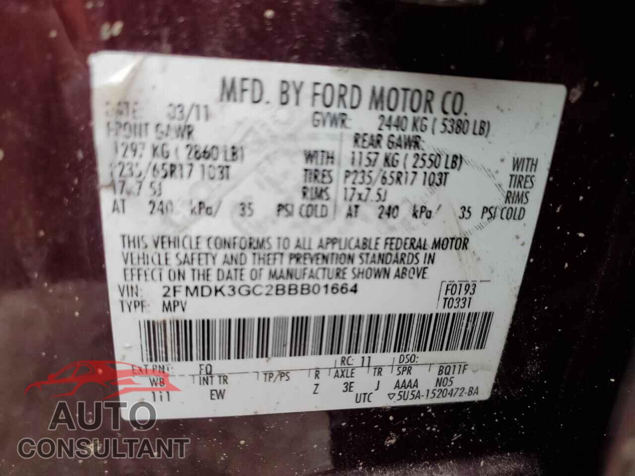 FORD EDGE 2011 - 2FMDK3GC2BBB01664