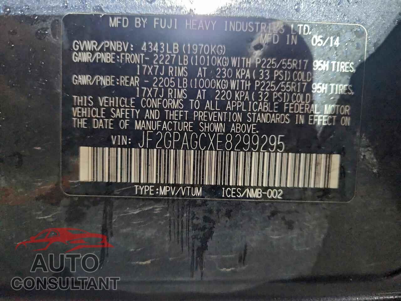 SUBARU XV 2014 - JF2GPAGCXE8299295
