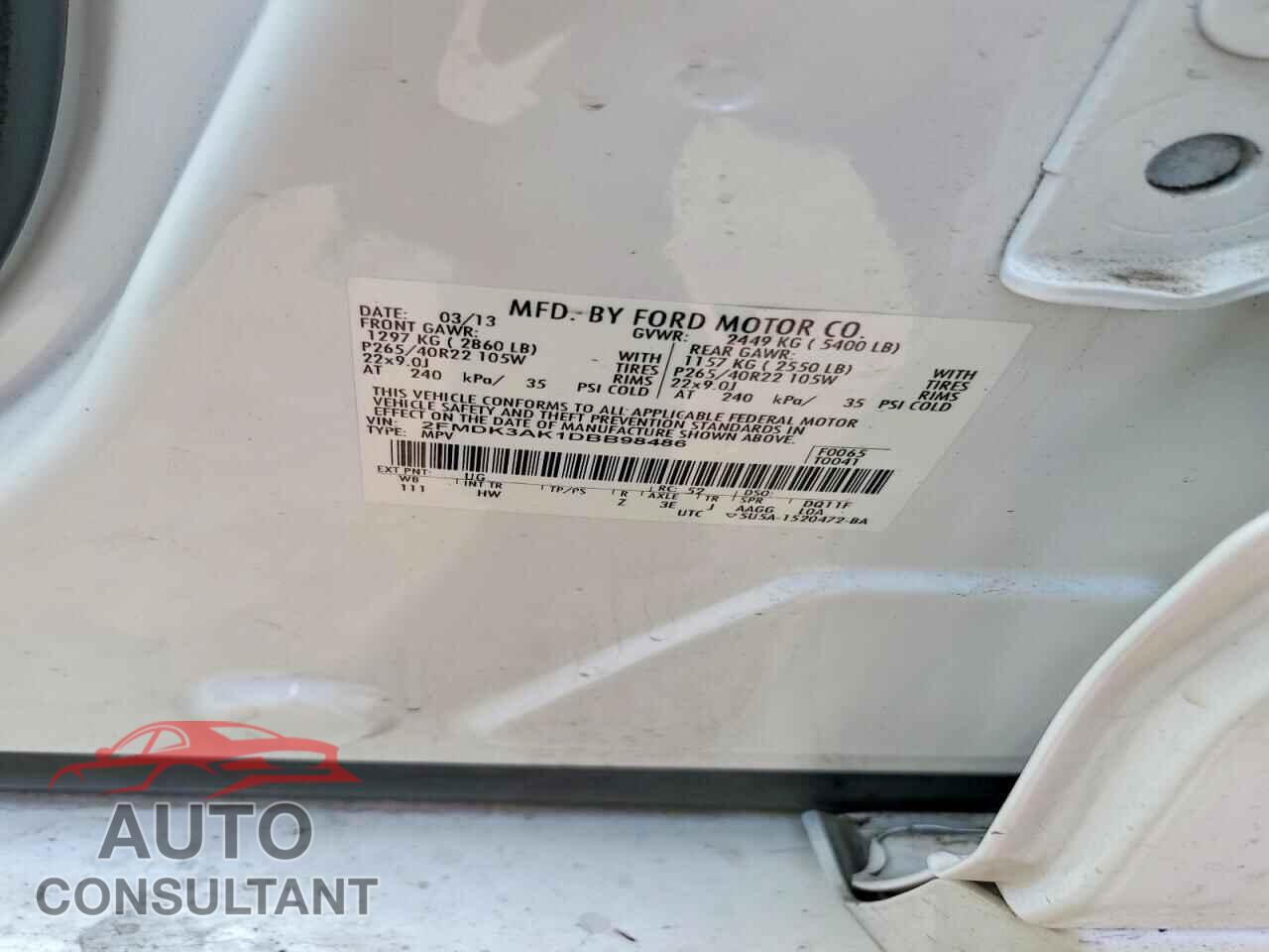 FORD EDGE 2013 - 2FMDK3AK1DBB98486