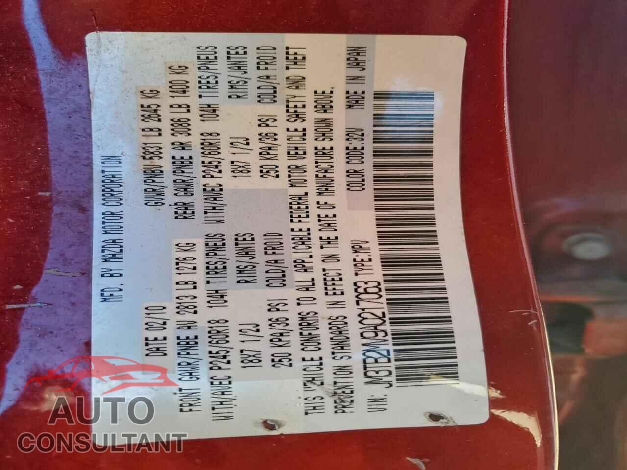 MAZDA CX-9 2010 - JM3TB2MV9A0217063