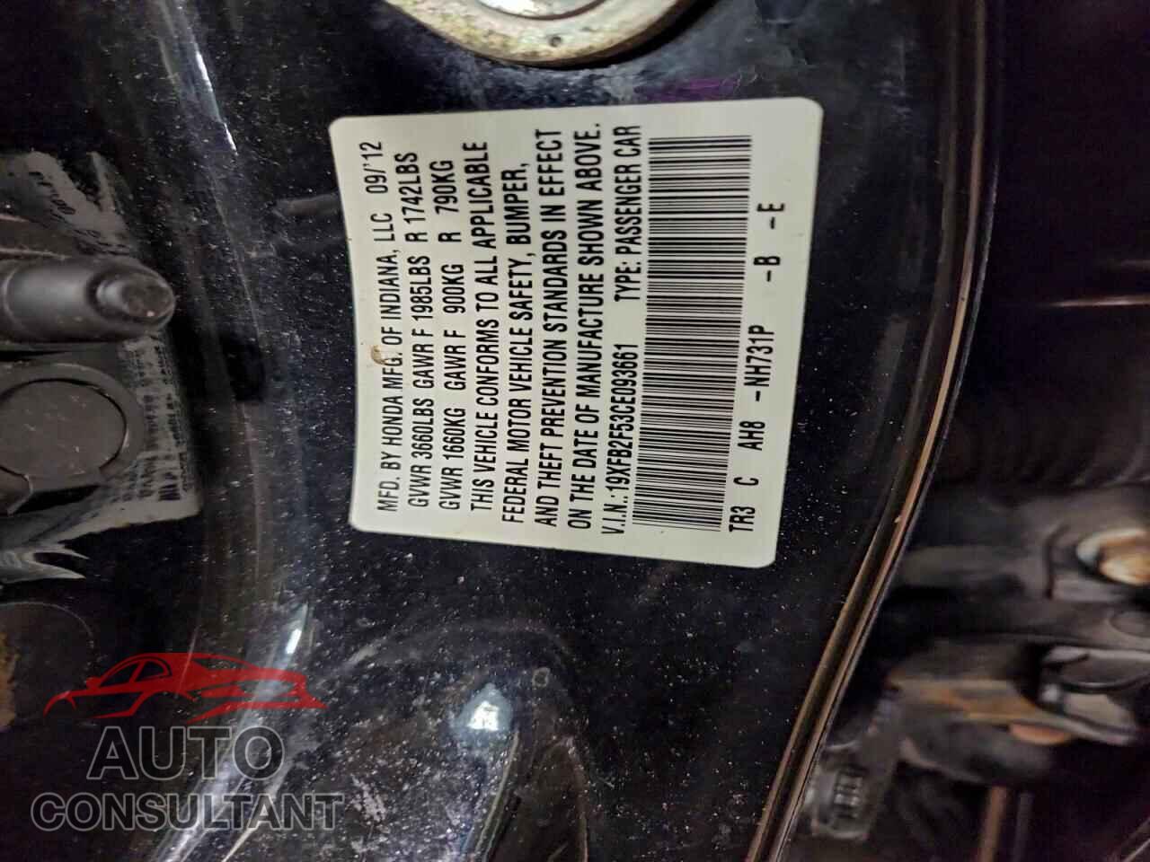 HONDA CIVIC 2012 - 19XFB2F53CE093661
