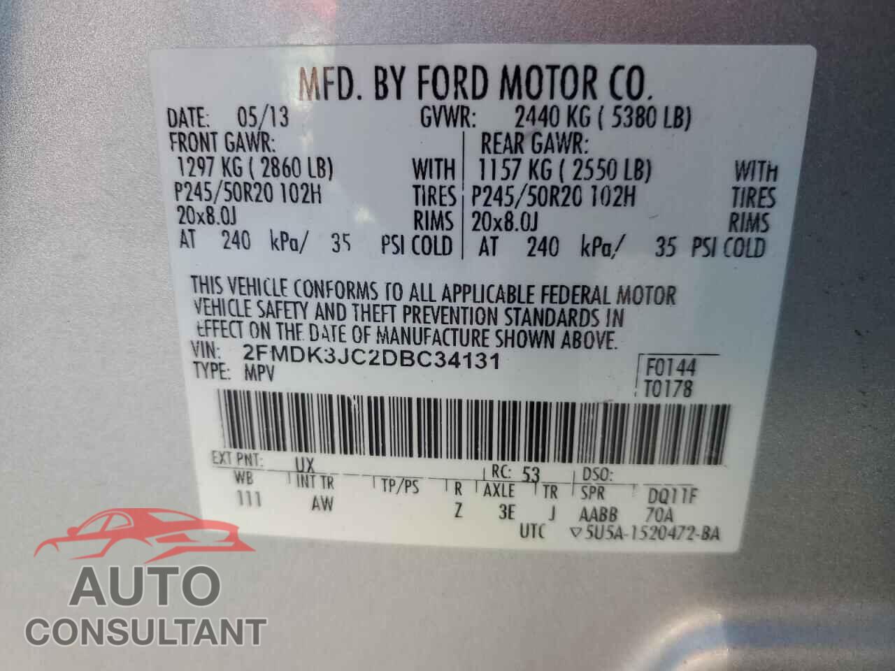 FORD EDGE 2013 - 2FMDK3JC2DBC34131