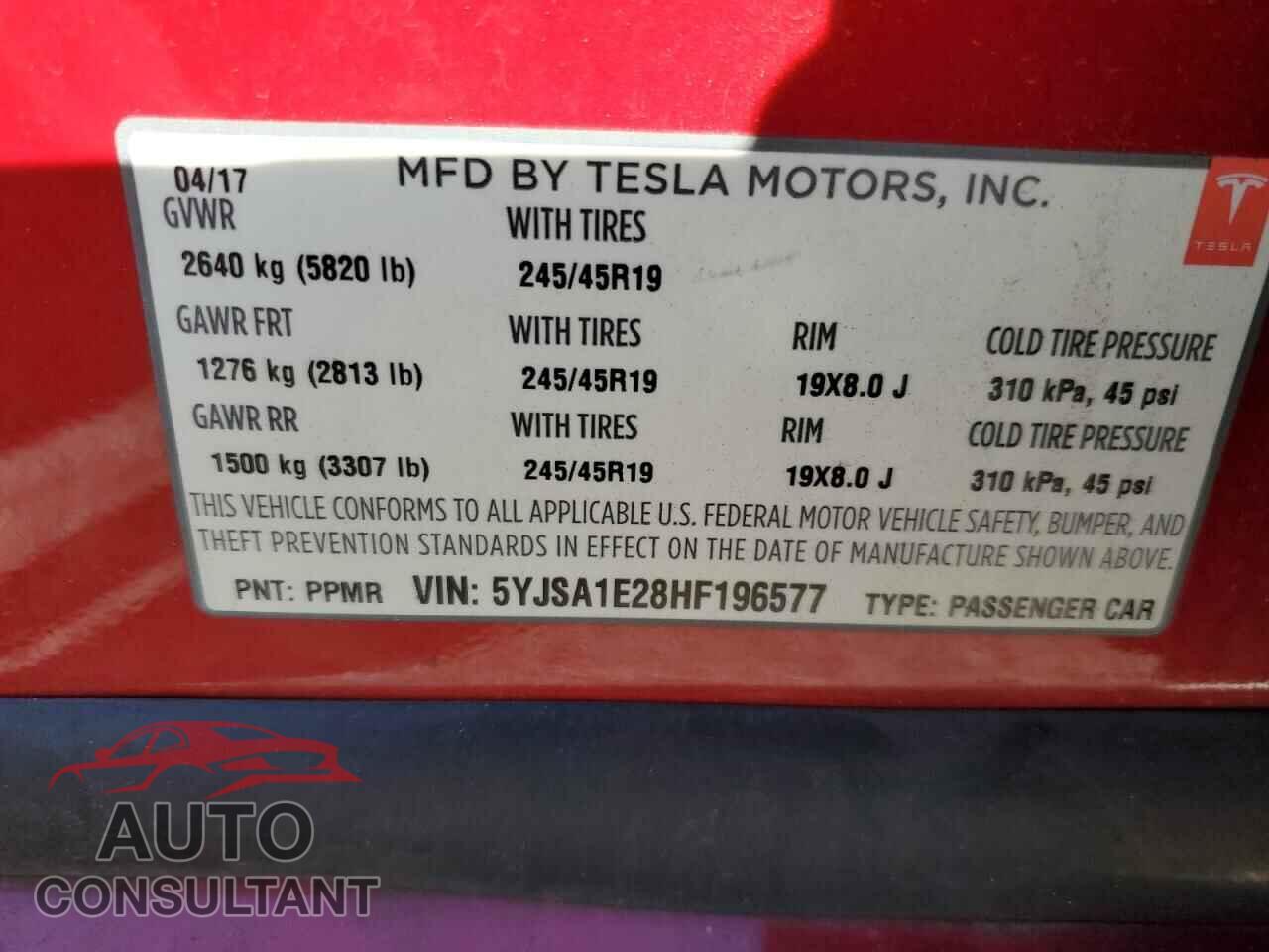 TESLA MODEL S 2017 - 5YJSA1E28HF196577