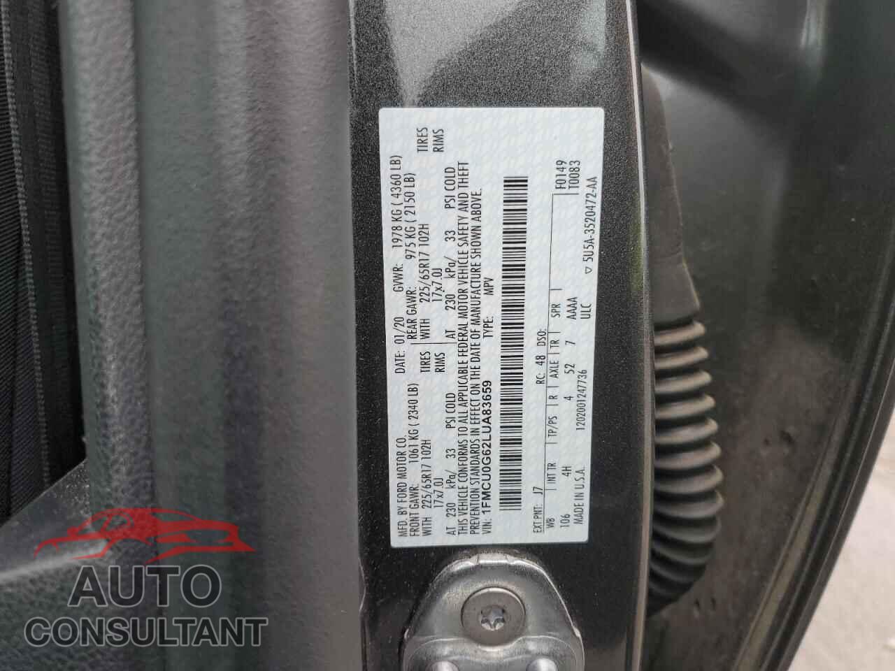 FORD ESCAPE 2020 - 1FMCU0G62LUA83659