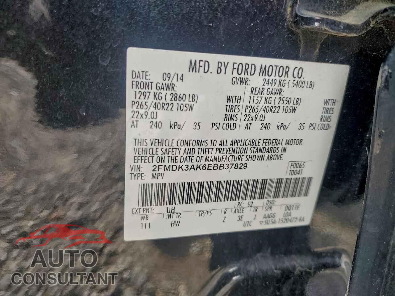 FORD EDGE 2014 - 2FMDK3AK6EBB37829