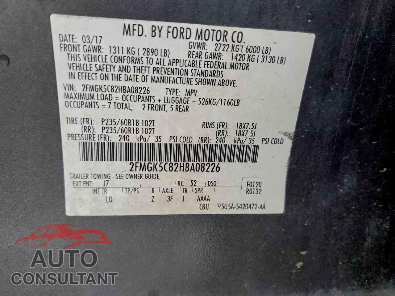 FORD FLEX 2017 - 2FMGK5C82HBA08226
