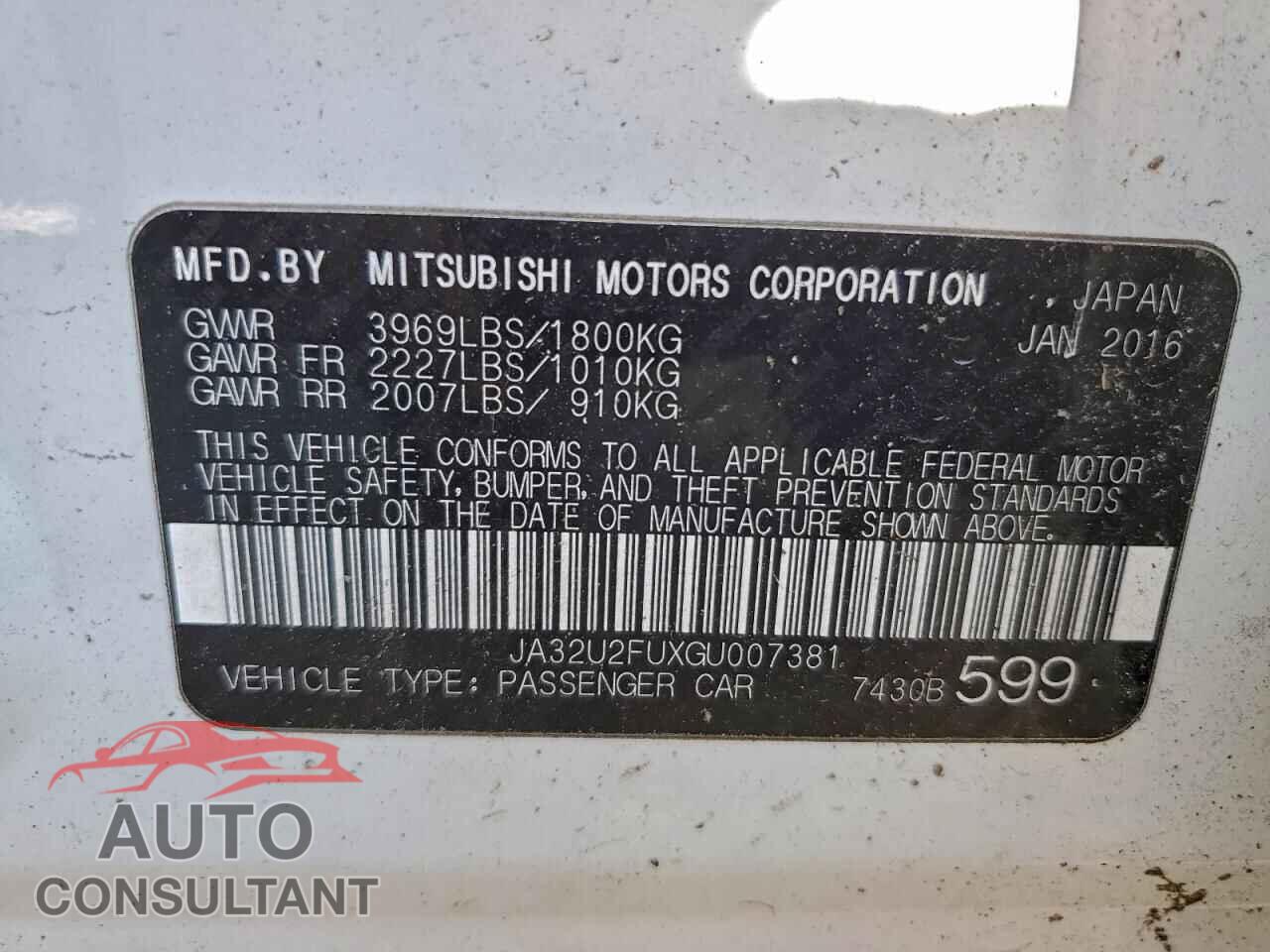 MITSUBISHI LANCER 2016 - JA32U2FUXGU007381
