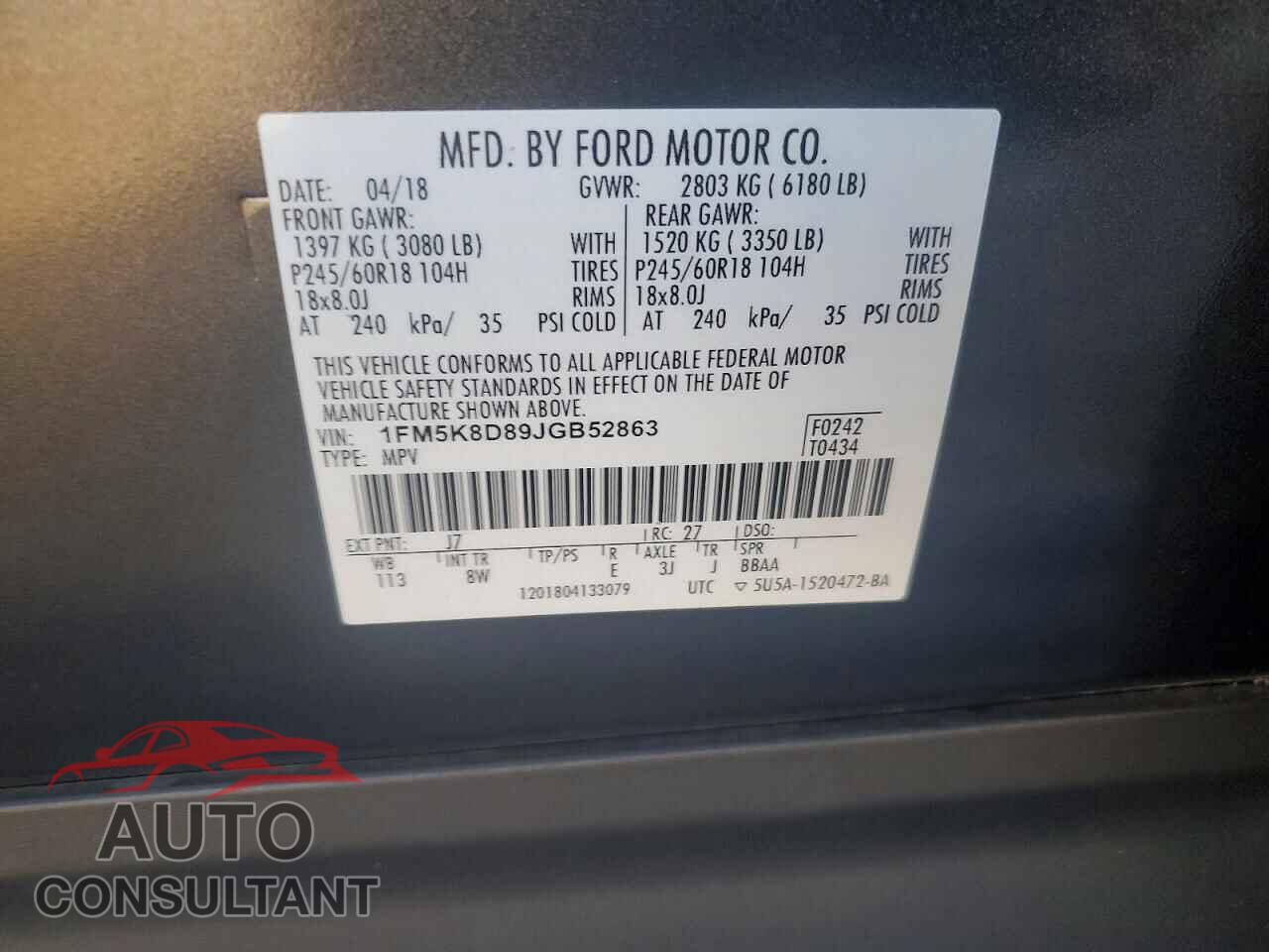 FORD EXPLORER 2018 - 1FM5K8D89JGB52863