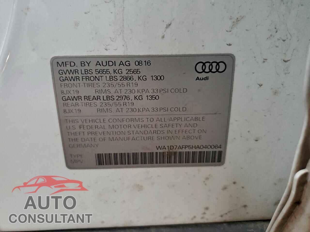 AUDI Q5 2017 - WA1D7AFP5HA040064