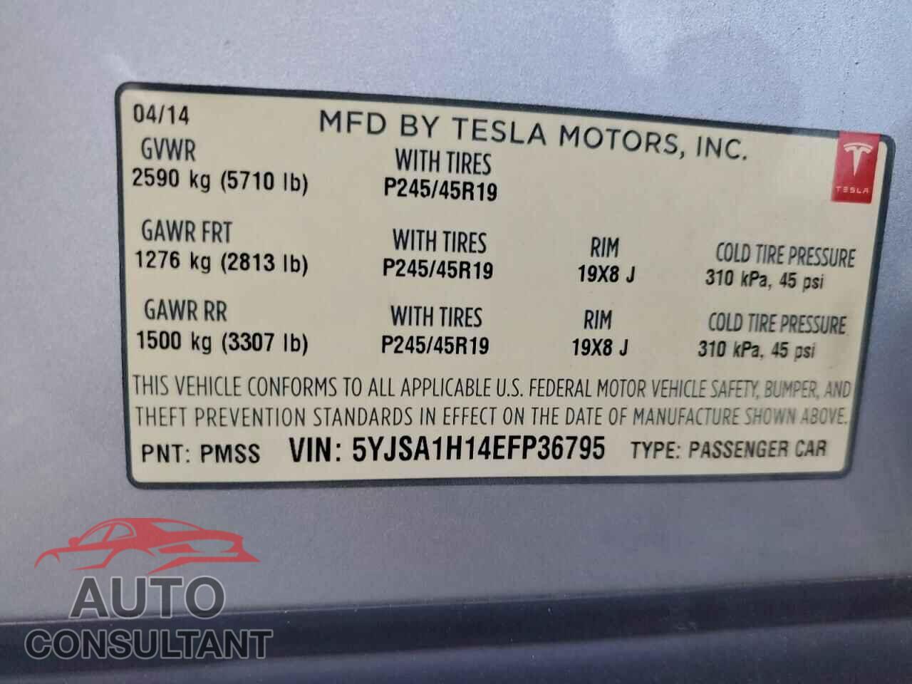 TESLA MODEL S 2014 - 5YJSA1H14EFP36795