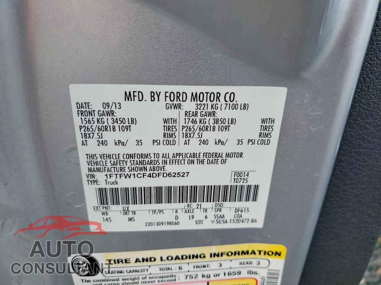FORD F-150 2013 - 1FTFW1CF4DFD62527
