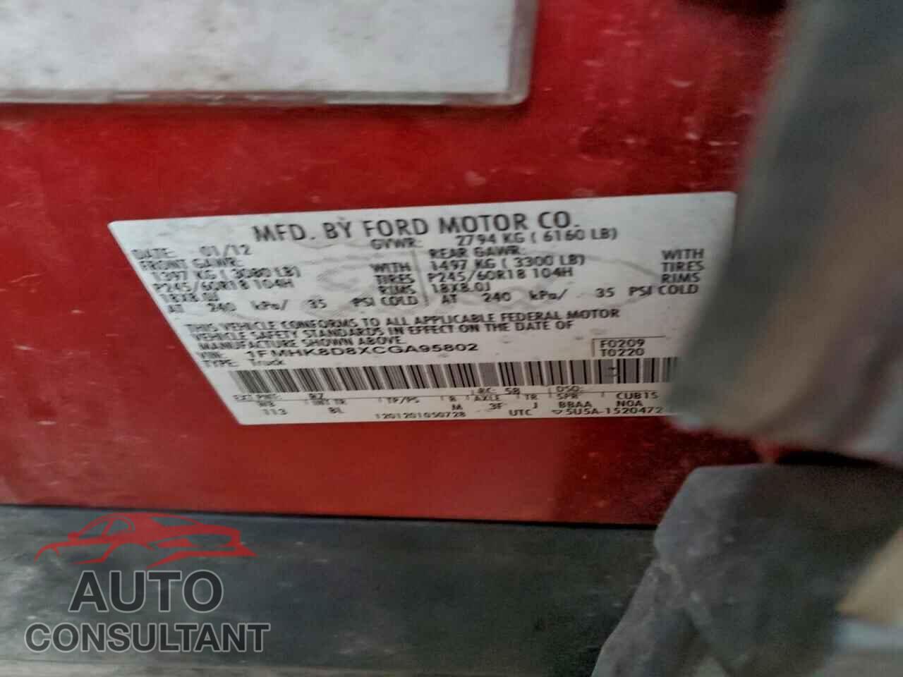 FORD EXPLORER 2012 - 1FMHK8D8XCGA95802