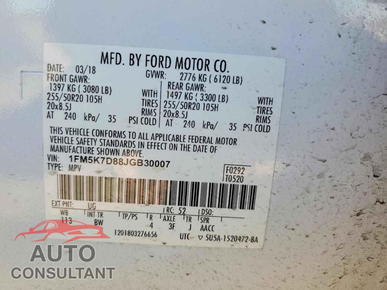 FORD EXPLORER 2018 - 1FM5K7D88JGB30007