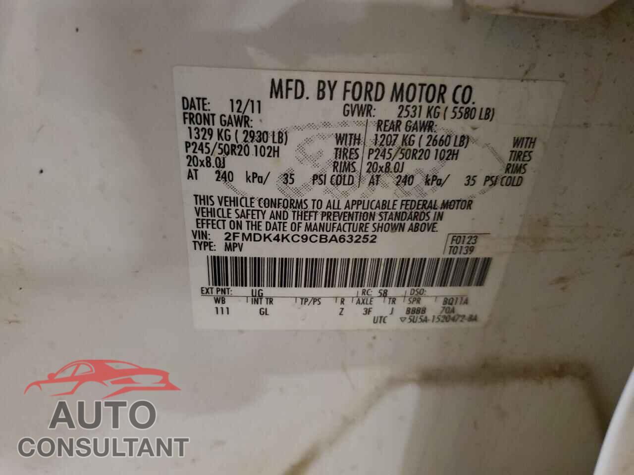 FORD EDGE 2012 - 2FMDK4KC9CBA63252