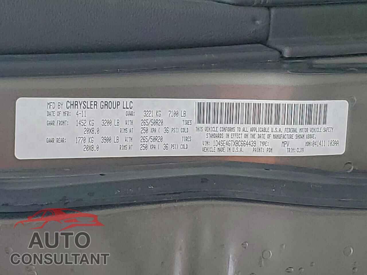 DODGE DURANGO 2011 - 1D4SE4GTXBC664439