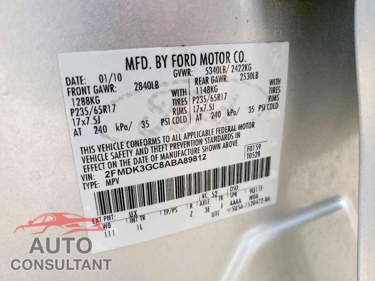 FORD EDGE 2010 - 2FMDK3GC8ABA89812
